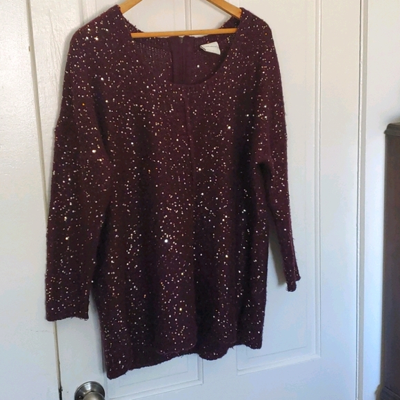 Junarose Burgundy Sequined Sweater - Picture 1 of 6